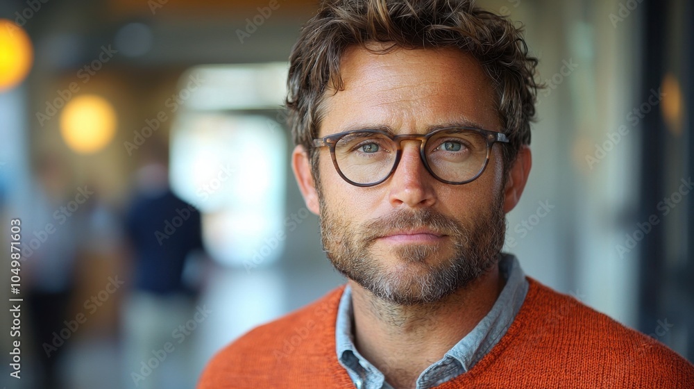 Confident Mature Man Smiling with Glasses in Casual Wear Confident Mature Man Smiling with Glasses in Casual Wear