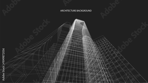 3d wireframe of building. sketch design.Vector

