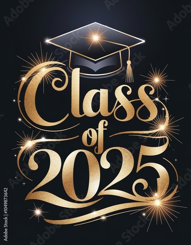 Class of 2025 Golden Graduation Celebration with Cap and Sparkles