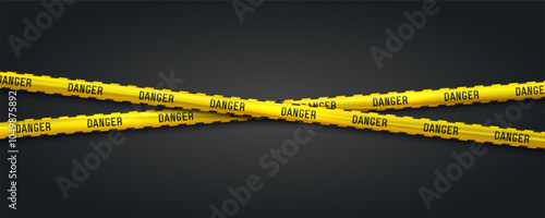Banner with yellow caution tapes. Security line on black background. Crime scene barrier tape. Vector illustration.
