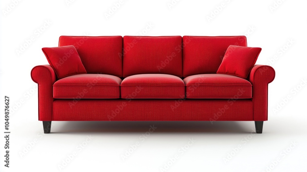 Fototapeta premium Bright Red Couch Adding Color to Minimalist Spaces