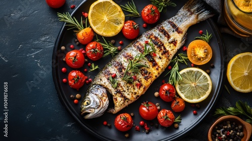 Wallpaper Mural Tuscan Grilled Trout, flat lay of Italian cuisine, minimal photograph style with copy space Torontodigital.ca