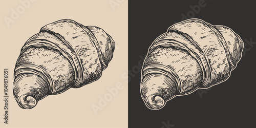 Vintage retro engraving woodcut style sketch draw paint of croissant nakery dessert bread tradition. Monochrome style illustration