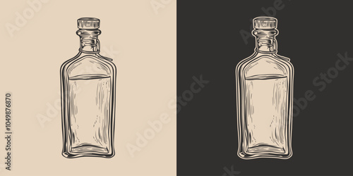 Vintage retro engraving woodcut style sketch draw paint of old vintage retro glass bottle scene