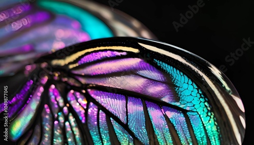 Macro photography of butterfly wings, showing detailed patterns with a colorful tone, Generative AI