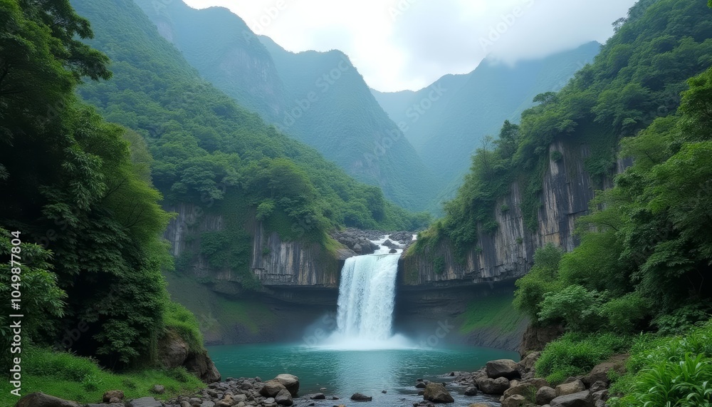 Epic Waterfall in a Lush Mountain Gorge Epic Waterfall in a Lush Mountain Gorge