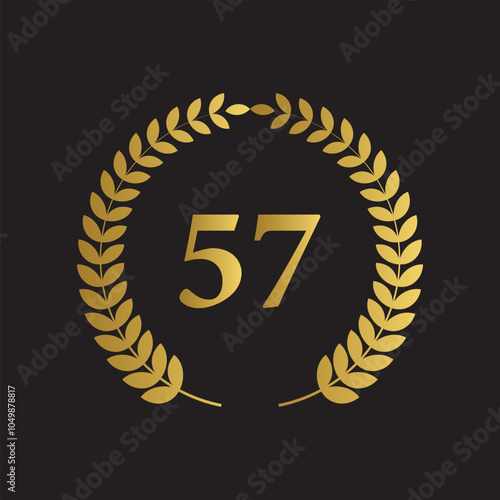 Laurel wreath with number 57. Golden laurel wreath with the number 57 vector illustration.