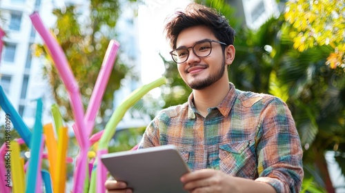 Young Filipino Graphic Designer Sketching on Tablet