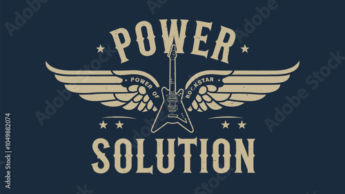 Vintage Rock Guitar Logo With Wings and Stars Design 