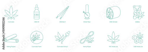 Vector Icons for CBD Oils and Cannabis Accessories