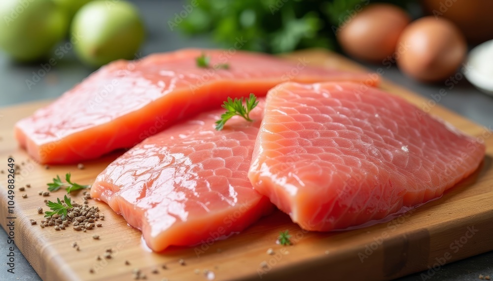 Freshly sliced salmon ready for a delicious meal Freshly sliced salmon ready for a delicious meal