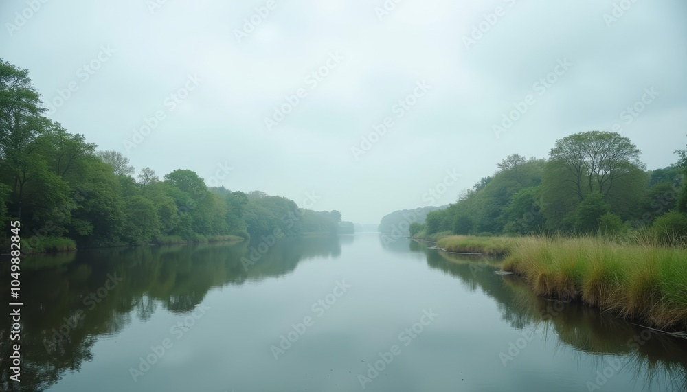 Peaceful river journey under a cloudy sky Peaceful river journey under a cloudy sky