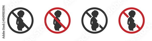 Pregnancy is prohibited vector sign set. Not good for pregnant woman concepts. Not good for pregnant icon.