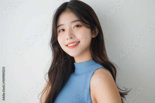 Ethereal Beauty: A Serene Portrait in Soft Blue, Generative AI
