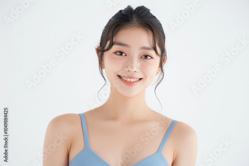 Ethereal Beauty: A Serene Portrait in Soft Blue, Generative AI