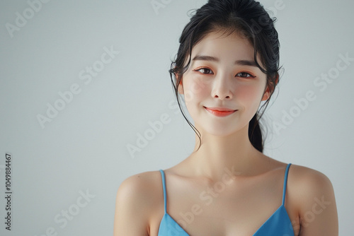 Ethereal Beauty: A Serene Portrait in Soft Blue, Generative AI