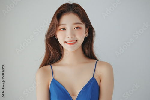Ethereal Beauty: A Serene Portrait in Soft Blue, Generative AI