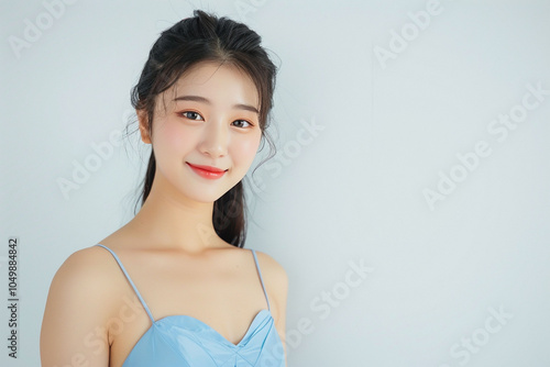 Ethereal Beauty: A Serene Portrait in Soft Blue, Generative AI
