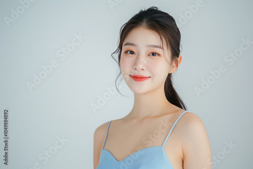 Ethereal Beauty: A Serene Portrait in Soft Blue, Generative AI
