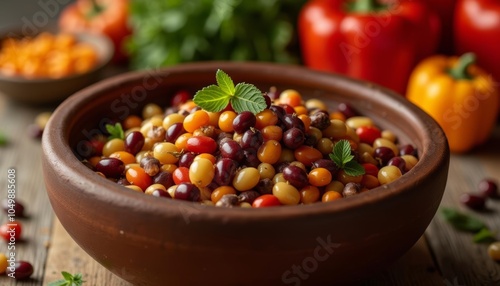  A vibrant medley of colorful beans in a rustic bowl