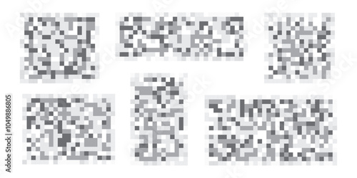Set of Pixel censored shapes. Prohibited Content. Censorship rectangle isolated on a white background. Blured grey rectangles. Vector illustration