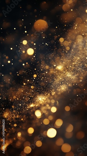 Golden particles sparkle in the dark background creating a mesmerizing cosmic...