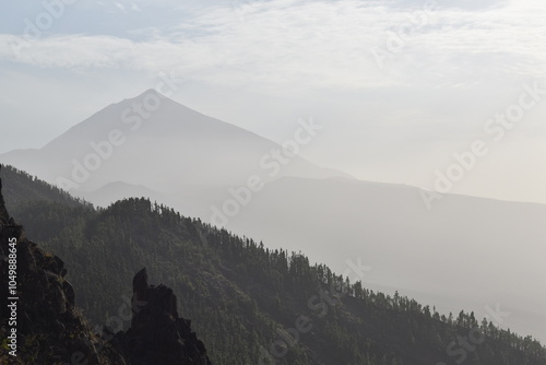 Teide and trees, some clouds in Tenerife