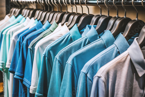 Wallpaper Mural Row of men's polo shirts in wardrobe or store Torontodigital.ca