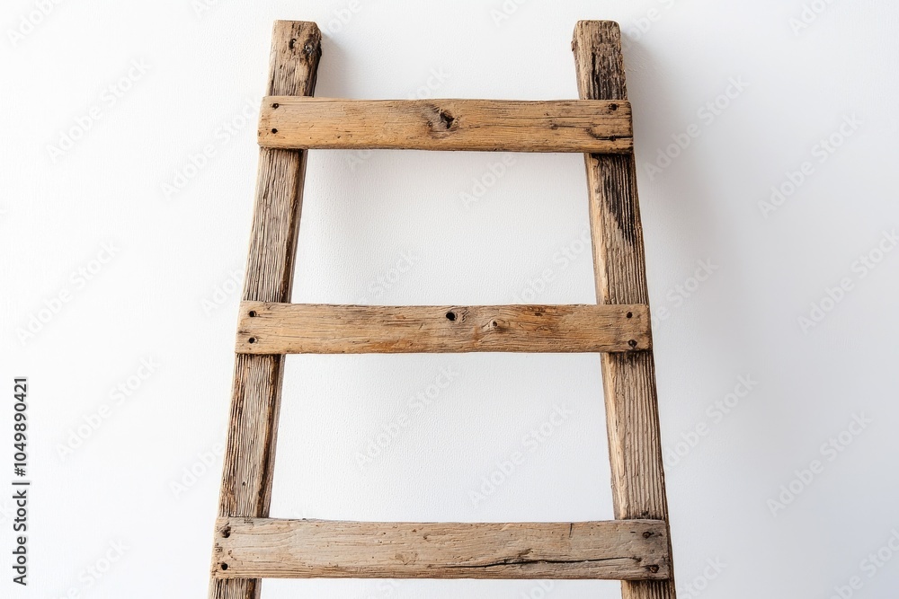 Simple Wooden Ladder Isolated on White Backdrop