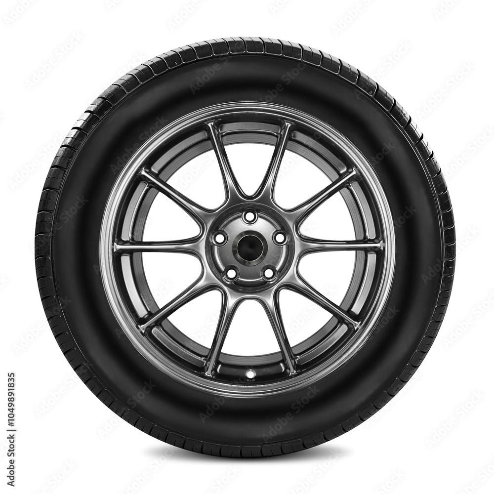 Obraz premium Car wheel and tire, Aluminum wheels, isolated on white background.