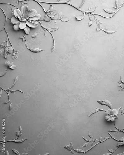 A light gray cardstock background with an embossed floral pattern, adding elegance. The raised texture creates soft shadows, enhancing depth. Angled lighting reveals intricate details