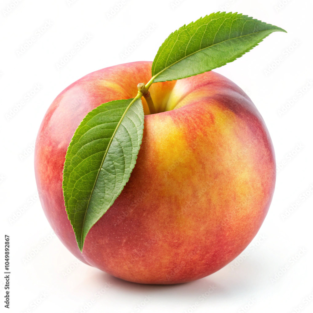 fresh farm ripe peach fruit with green leaves fresh farm ripe peach fruit with green leaves