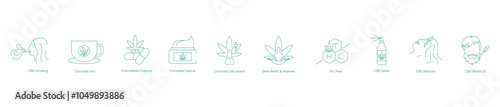 Icon Set of CBD Products for Smoking, Topicals, and Wellness, Including Lab-Tested Options and Natural Remedies