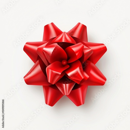 A red fabric bow with satin and silk ribbons. Stock image. Transparent background, PNG.