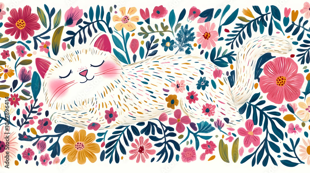 Cat Sleeping in a Field of Flowers, nap, floral, garden, nature, cute Cat Sleeping in a Field of Flowers, nap, floral, garden, nature, cute