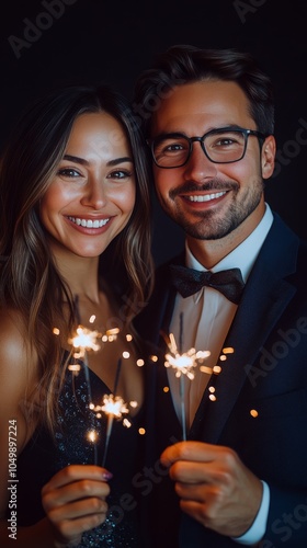 Celebrating a joyful moment with sparklers during a festive evening at a form...