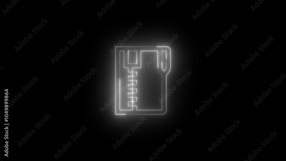 Neon article icon glowing black background animation Neon article icon glowing black background animation