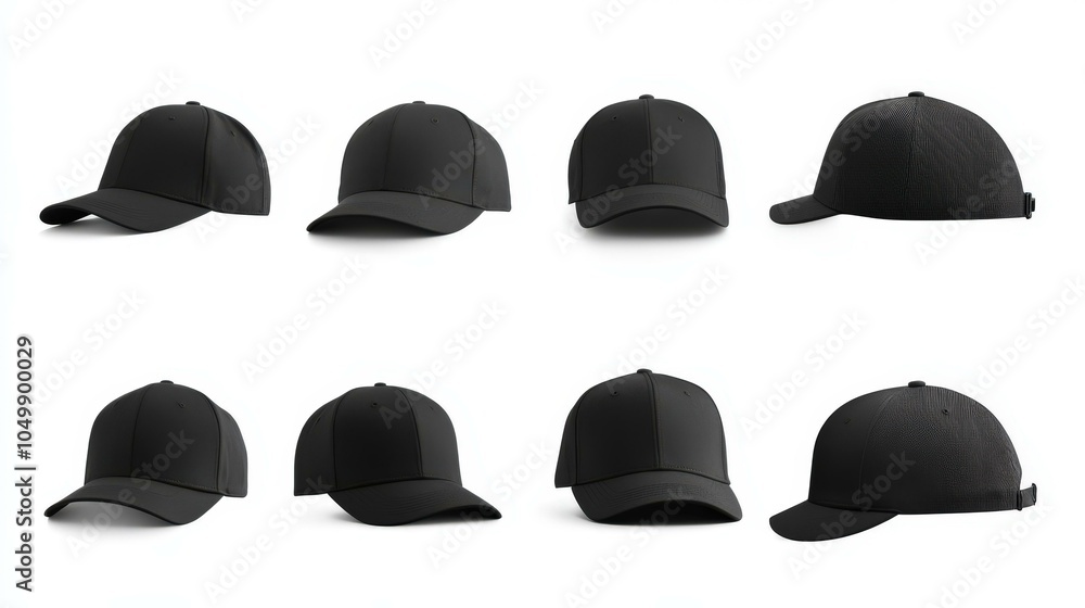 black cap, many different angles, isolated on white background black cap, many different angles, isolated on white background