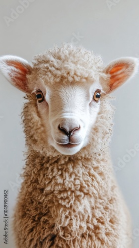 Close up view of an inquisitive sheep gazing towards the camera in a grassy f...