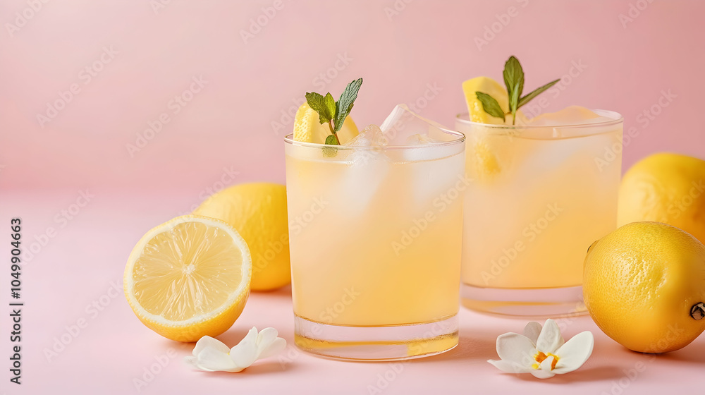 Fototapeta premium Refreshing Lemonade with Lemon Slices and Mint, glass, drink, summer, cold, beverage