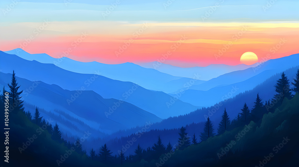 Obraz premium Blue Mountains Sunset, mountainscape, sky, clouds, horizon, nature
