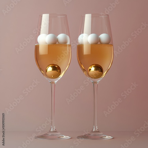 Sparkling beverage glasses with decorative elements against a soft pink backdrop