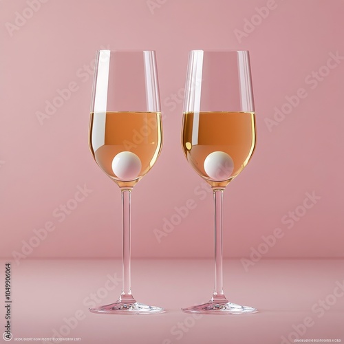Elegant glasses with white spheres set against a soft pink backdrop in a mode...