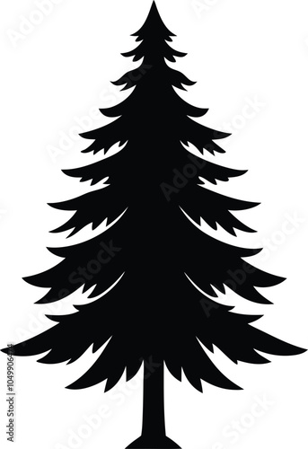 Realistic Spruce Tree Silhouette Icon. Large Conifer Tree Vector, Isolated Black and White Design.