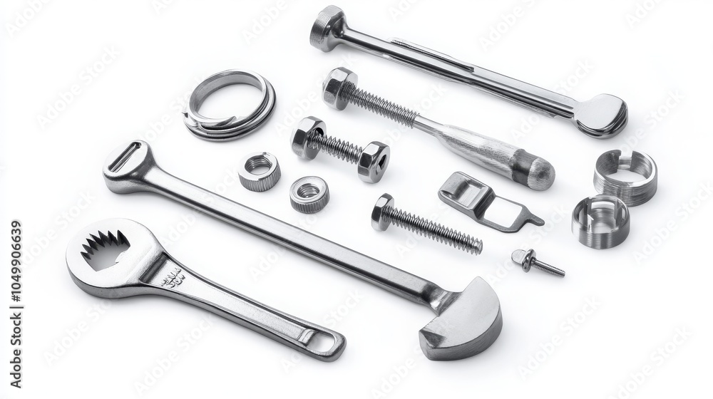 Furniture hardware and tools for assembly, isolated on a white background. Furniture hardware and tools for assembly, isolated on a white background.