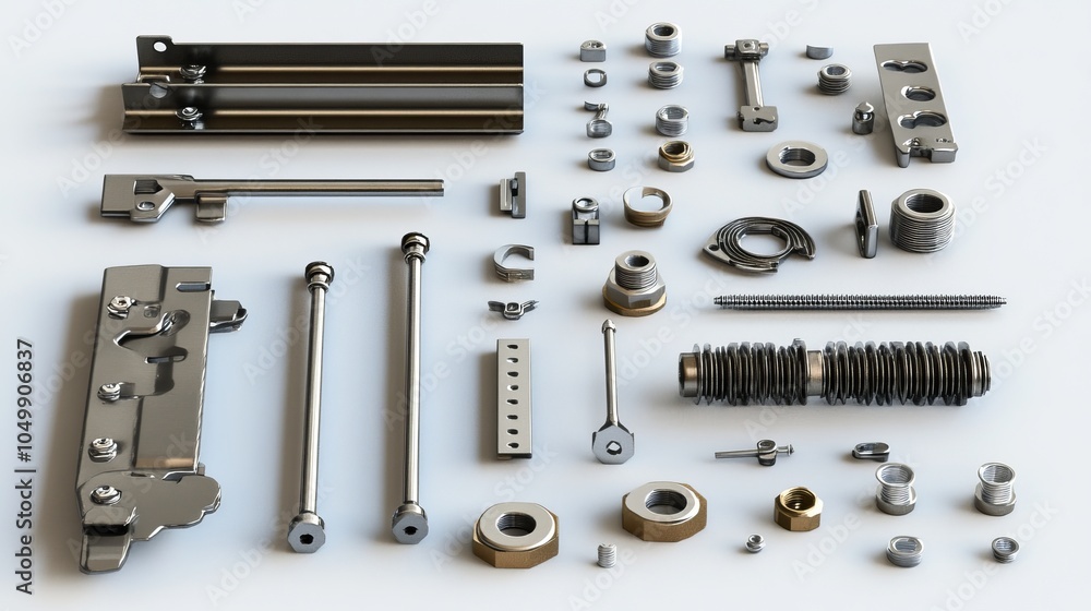 Furniture hardware and tools for assembly, isolated on a white background. Furniture hardware and tools for assembly, isolated on a white background.