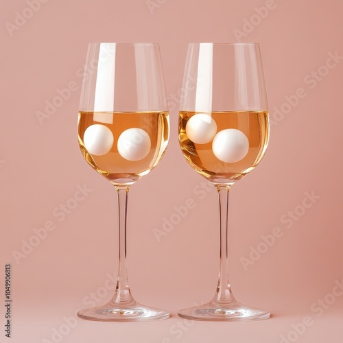Sparkling beverage glasses with decorative elements against a soft pink backdrop