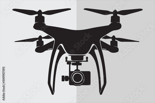 A drone in mid-flight with a camera mounted below.