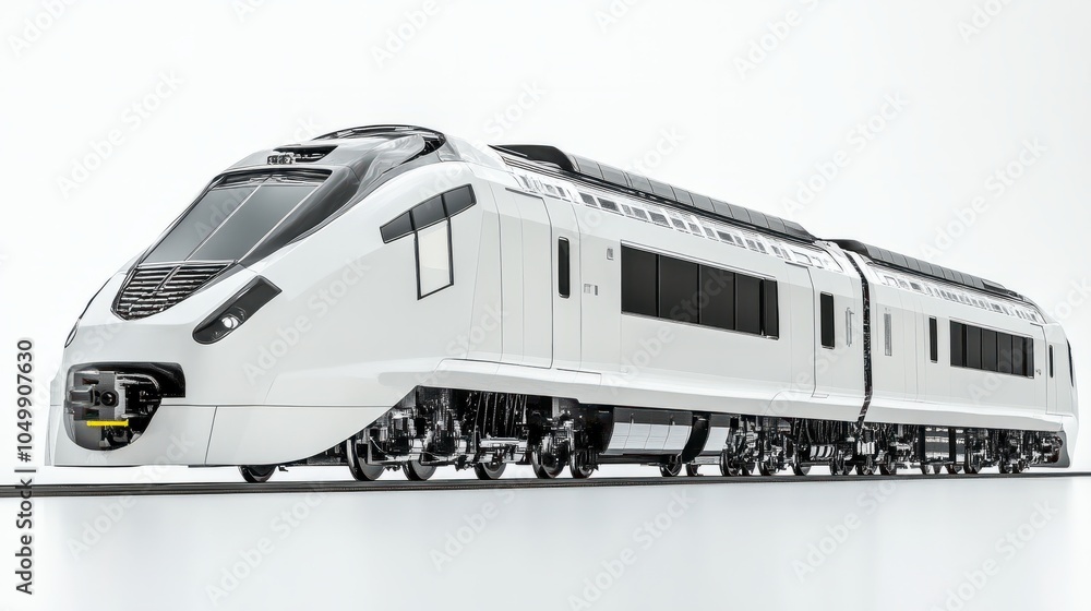 high-speed train being serviced in a maintenance yard, showcasing the engineering marvel against a bright white background. high-speed train being serviced in a maintenance yard, showcasing the engineering marvel against a bright white background.