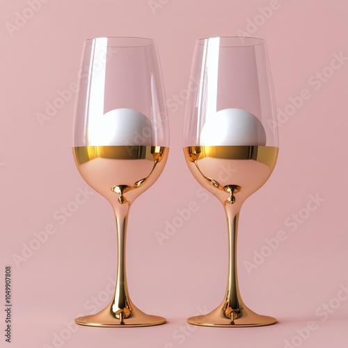 Elegant glasses with white spheres set against a soft pink backdrop in a mode...